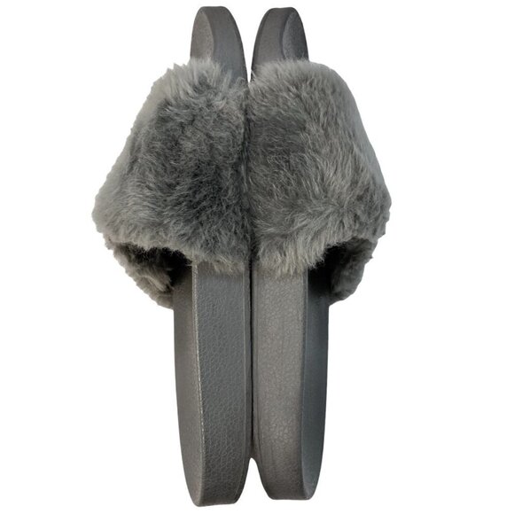 Steve Madden Softey Gray Faux Fur Slide Slipper Sandals - Size 10 - Picture 6 of 8